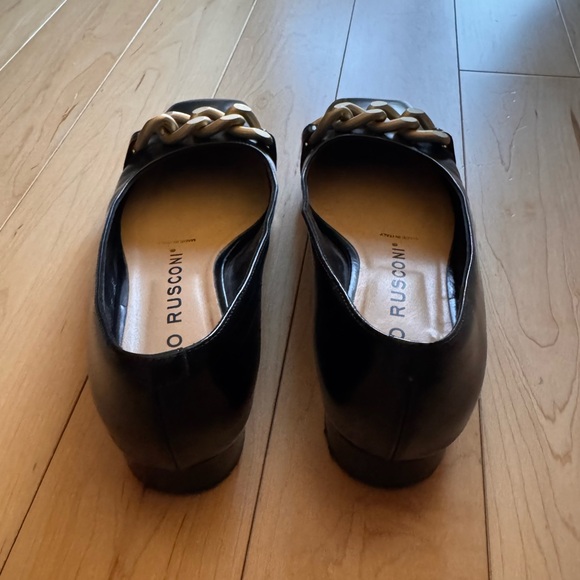 Fabio Rusconi Black Pumps with Gold Chain Detail Made in Italy Size 36
